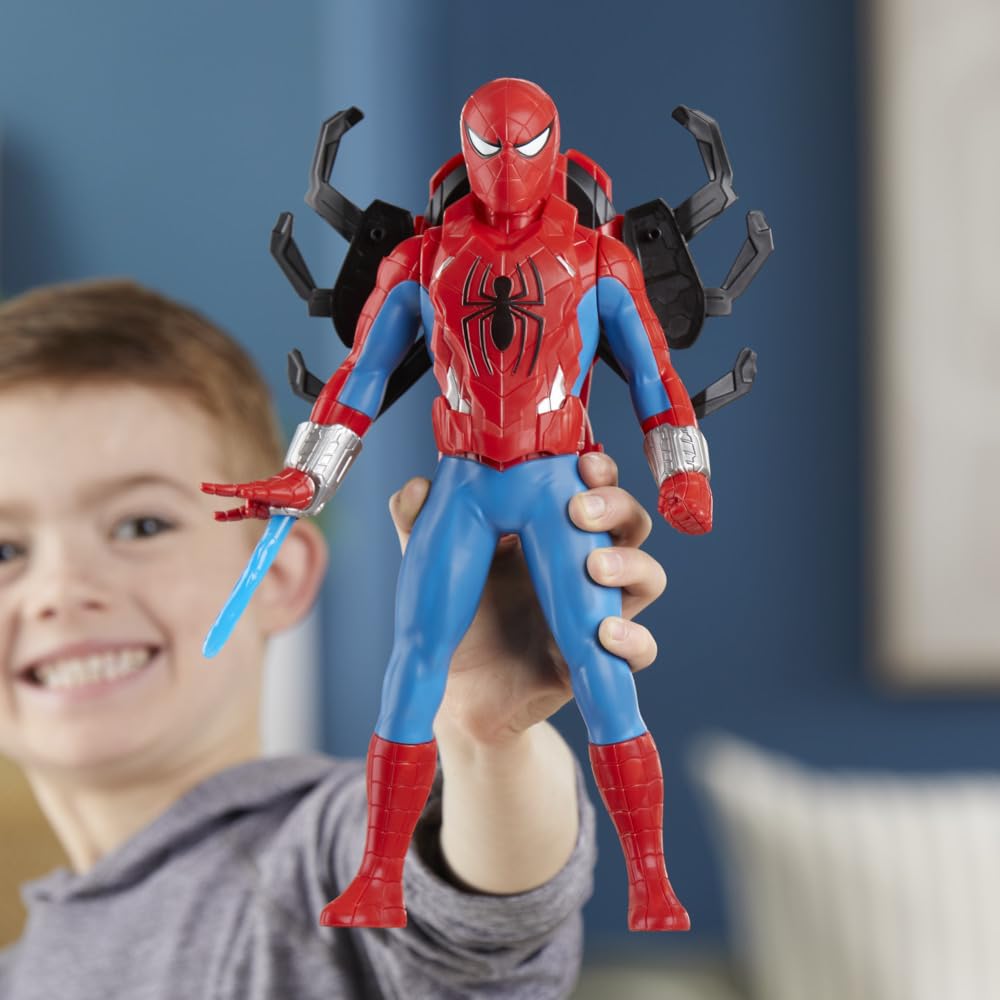 Marvel Spider-Man Thwip Blast Spider-Man figurka z akcesoriami, zabawka superbohatera w skali 11 cali dla dzieci w wieku od 4 lat