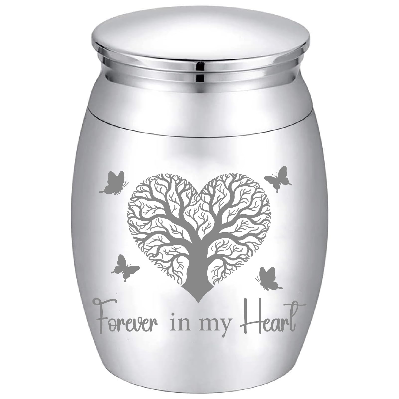 CREATCABIN Small Urns for Ashes Mini Keepsake Urns Alloy Miniature Ash Holder Silver Tree of Life Decorative Urns Cremation Urn Memorial Container for Family Friends 1.6x1.2Inch Forever in My Heart — image 1