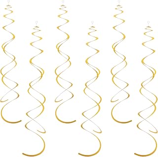 36Pcs Gold Party Decorations Glitter Gold Streamers Hanging Swirl Decoration Ceiling Foil Xmas Decorations with 36 Plastic Hooks Gold Decorations for Birthday Party Wedding Baby Shower Christmas