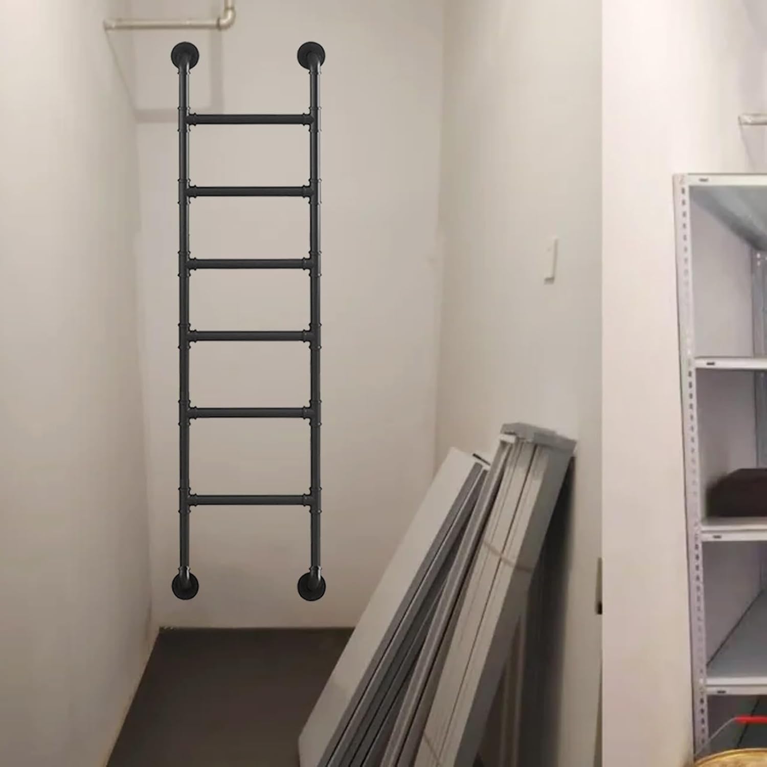 Heavy Duty Basement Window Well Egress Ladder, Wall Mounted Metal Step Ladder Loft Bunk Bed Ladder Fire Escape Climbing Ladder, Entrance Egress Ladder(110cm/43in)