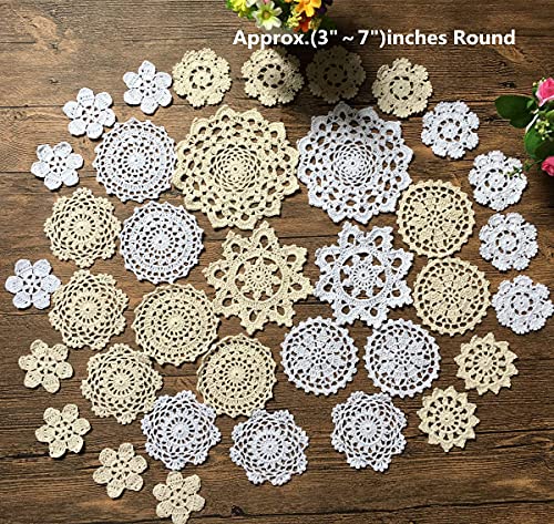 MINDPLUS Set of 36 Mini Hand Crochet Doilies Small Cotton Crocheted Lace Doilies Table Placemat 3-6 Inches Snowflake Style White Beige Vintage Wedding Decorate Hight Tea - Image 3