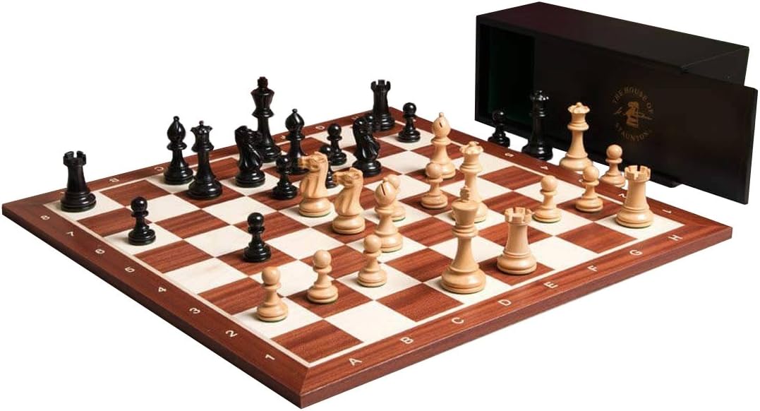 The Grandmaster Chess Set, Box, and Board Combination - Ebonized Boxwood