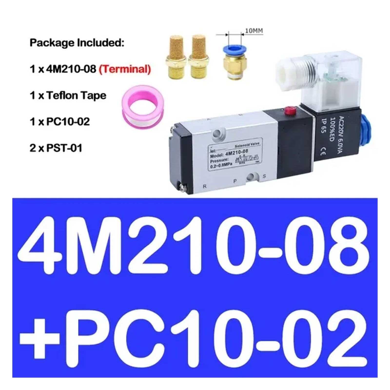 1 pneumatyczny elektryczny zawór elektromagnetyczny 4M210-08 4M310-10 4M410-15, sterowanie powietrzem pięciodrogowe, 2 pozycje i 3 porty, elektromagnetyczne(4m210-08 Pc10-02, DC24)