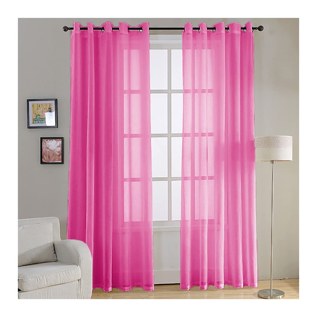 Acomoda Textil - Cortina Translucida para Ventanas. Cortinas Grandes con Anillas Ideales para Dormitorio, Comedor y Cocina 150x260 cm. (Rosa, 1)