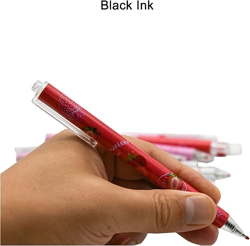 Miniatura 5 de Maydahui 12 bolígrafos de gel de fresa, lindo bolígrafo de frutas retráctil, tinta negra para niñas, fiesta escolar