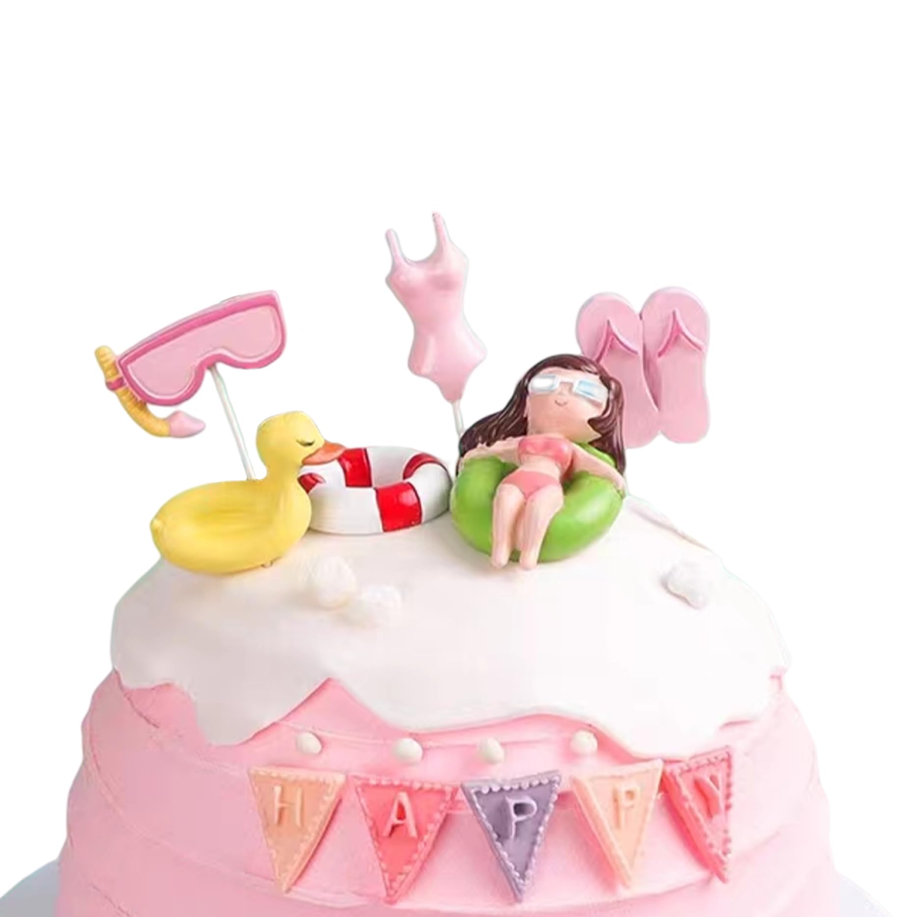 6Pcs Summer Cake Topper Swimming Pool Cake Decoration Beach Cake Toppers Hawaiian Beach Themed Cake Decoration for Birthday Party Supplies Summer Cake
