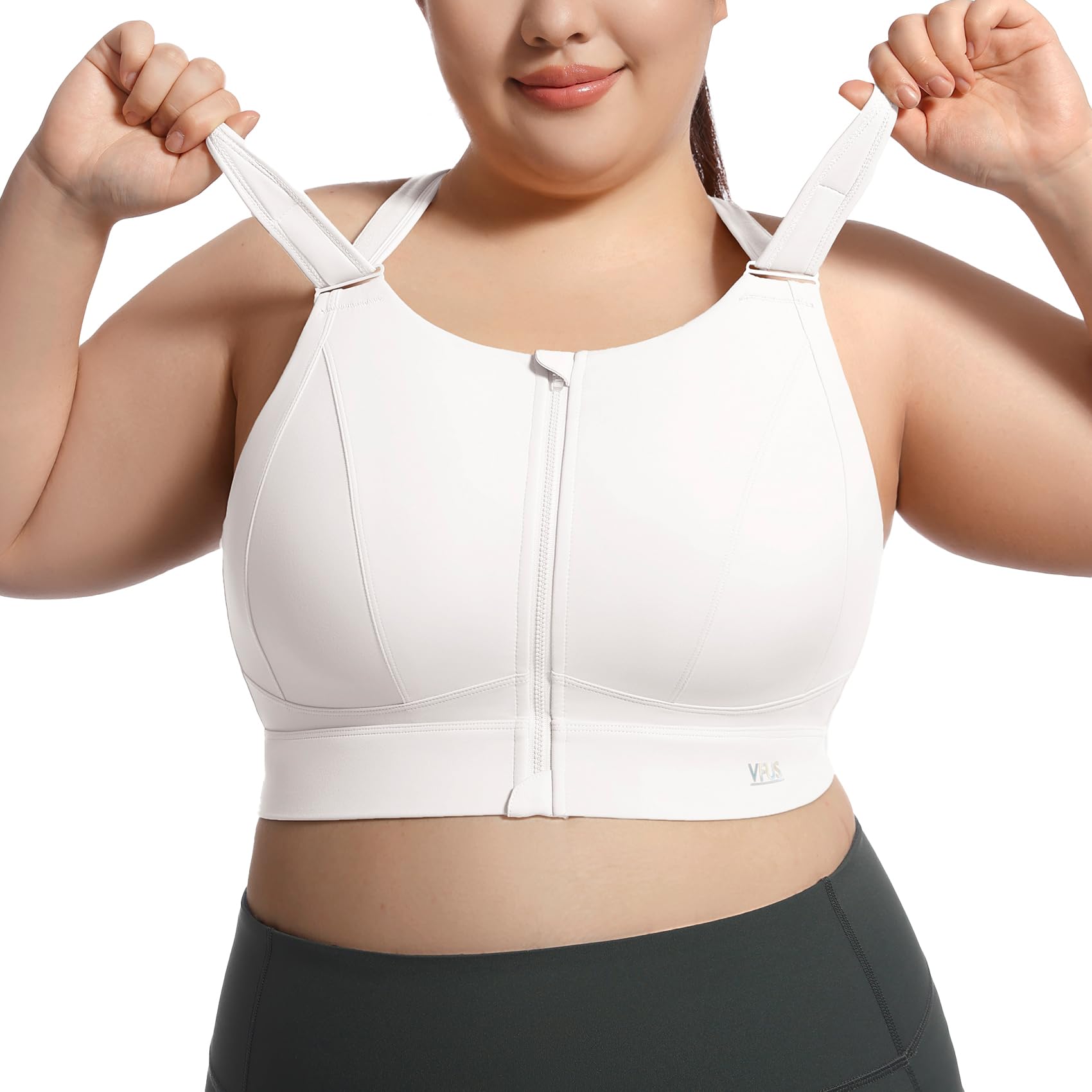 VFUS High Impact Sports Bras for Women Adjustable Zip Front Plus Size Workout Bra Full Coverage Removable Padded Running