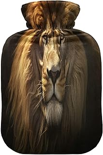 Wajiw Hot Water Bottle with Cover 1L Warm Water Bottle for Hot and Cold Compress Hot and Cold Therapies,Hand Feet Warmer,Lion