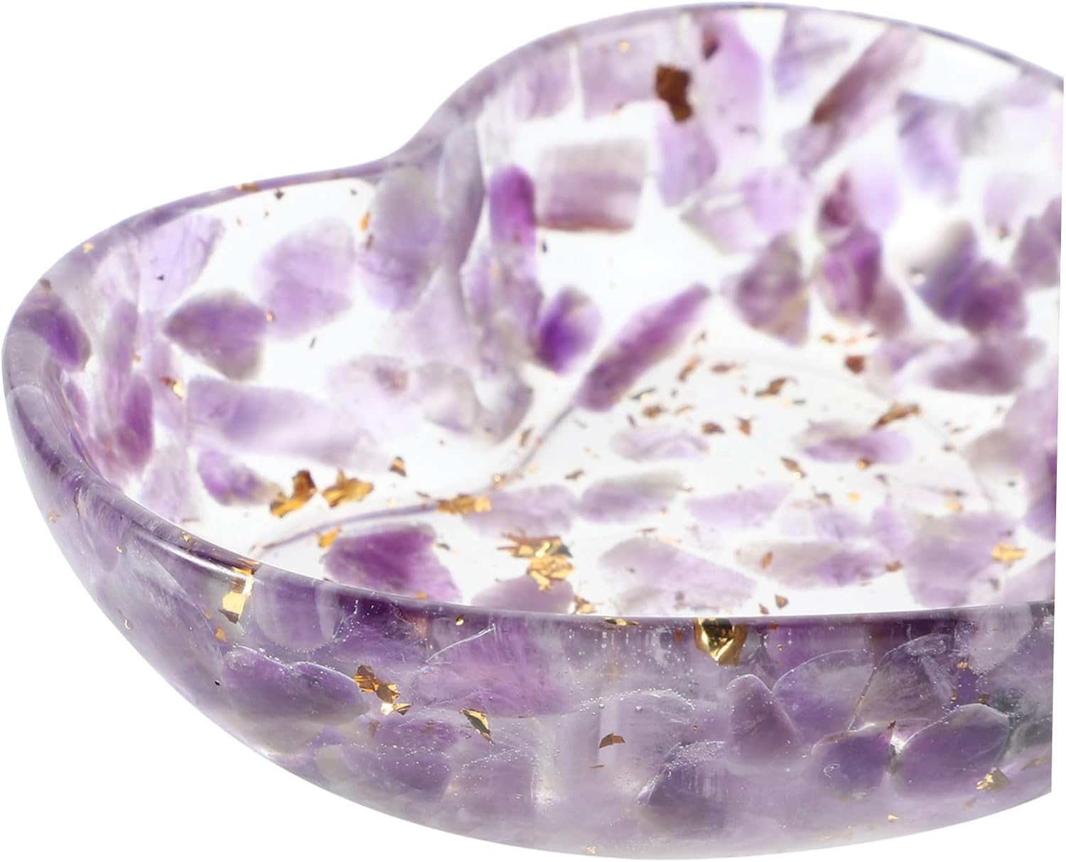 Heart Shaped Resin Candle Cup Holder with Natural Purple Crystal Stones, Crystal Purification Bowl for Home Décor and Romantic Ambiance