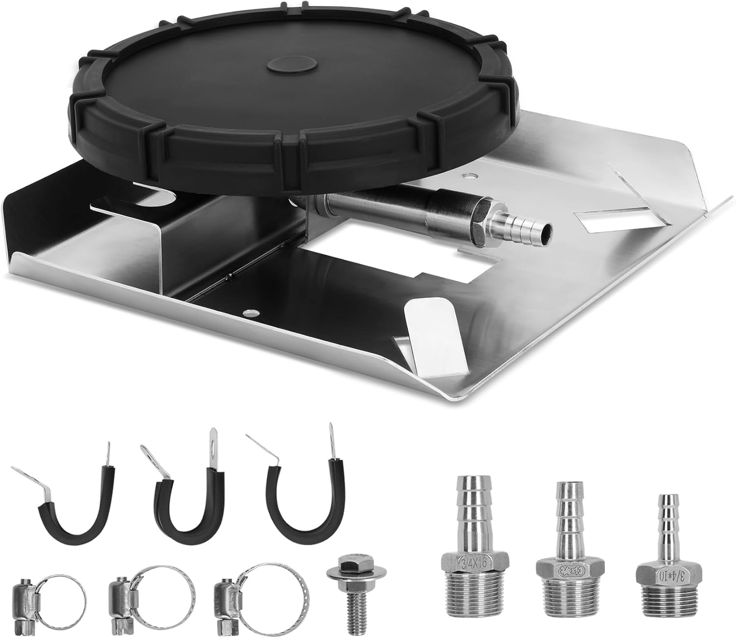 Pond & Lake Aeration Accessories, Self-Weighted Stainless Steel Base with Membrane Diffuser, Stainless Steel Connectors for 3 Hose Sizes, and 3 Clamp Sets, Suitable for Outdoor Aeration Systems