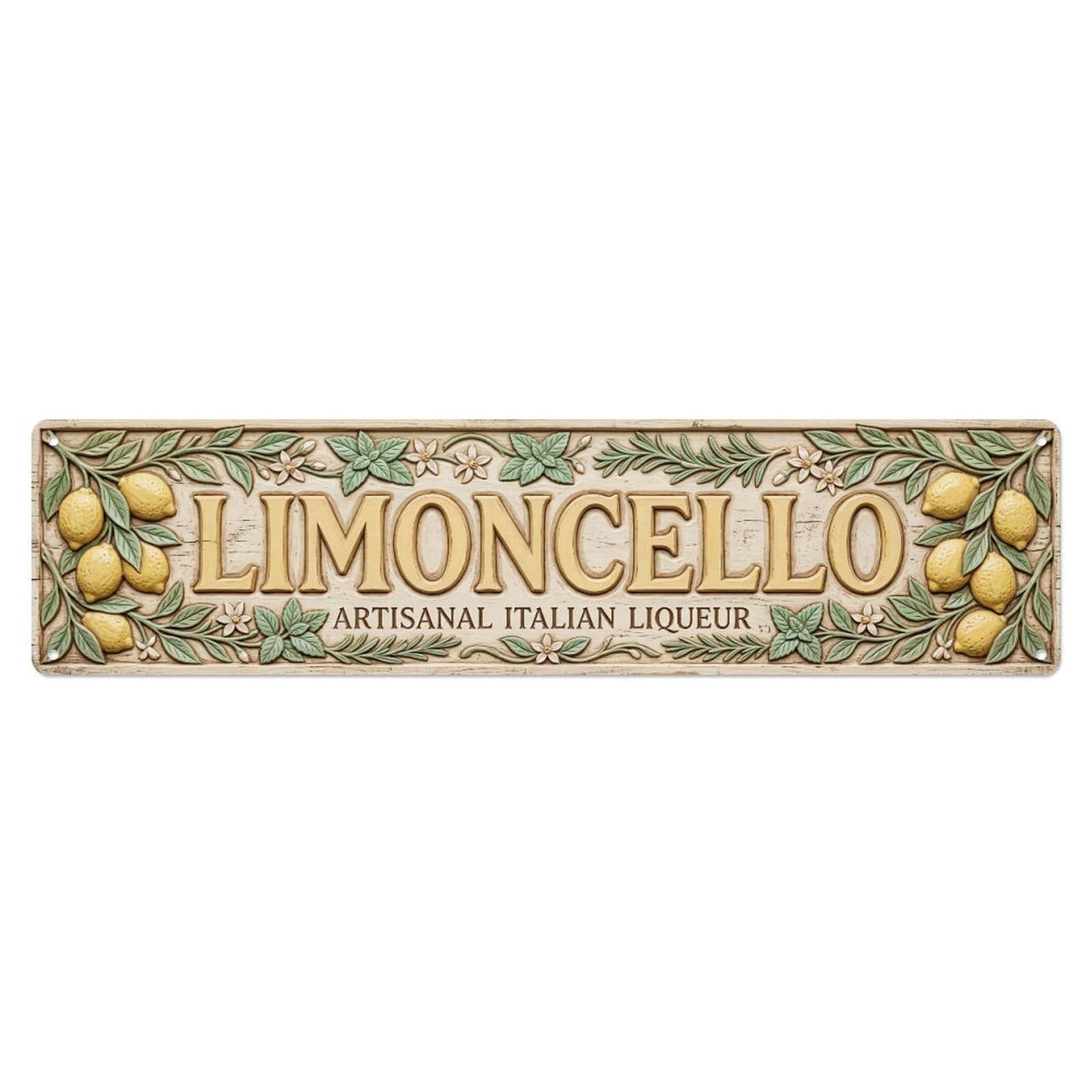 Limoncello Carved Botanical Bar Metal Tin Skinny Sign Plaque Wall Decor for Cafe, Club Bar, Office, Home Garden Metal Poster 4x16Inch
