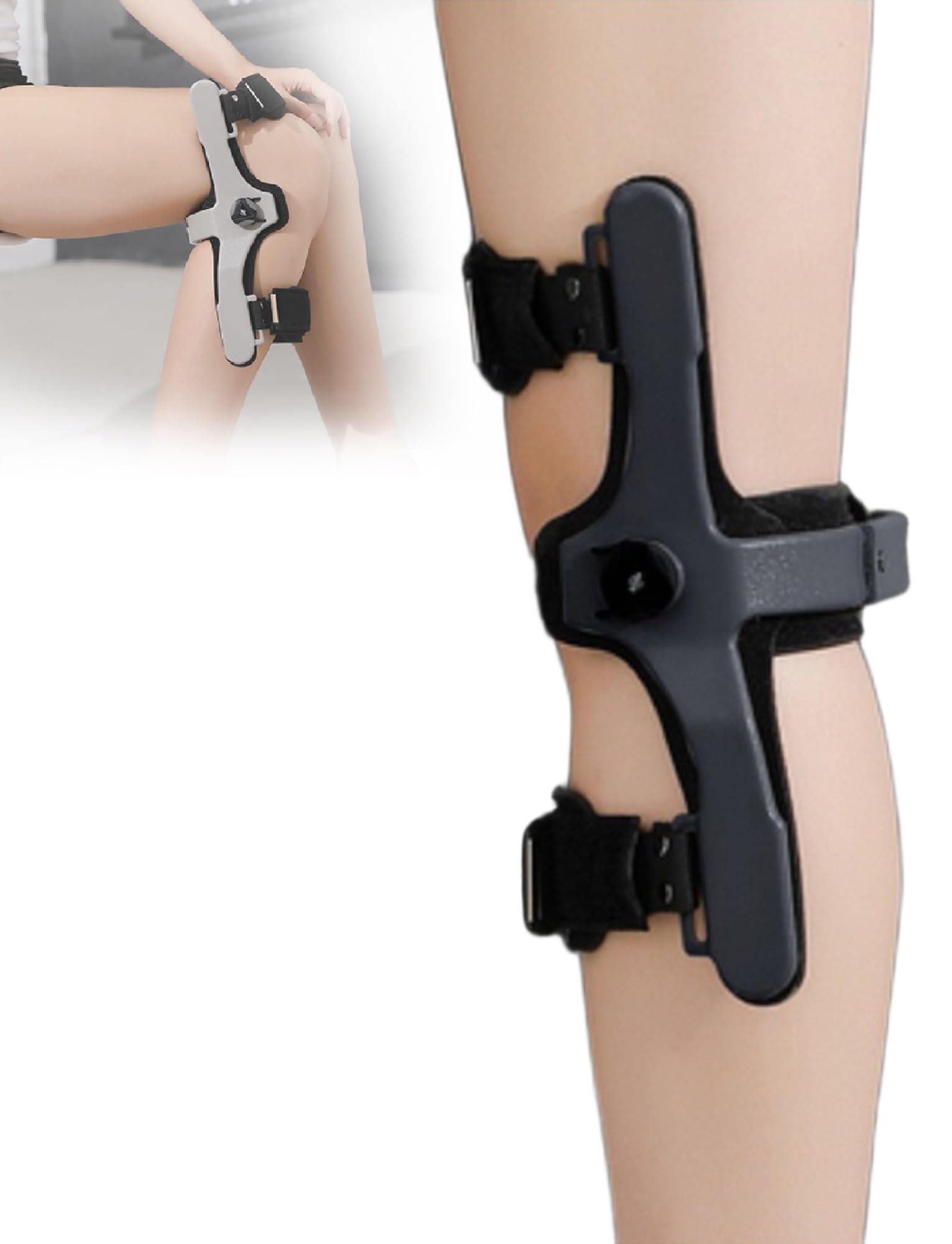 Generisch Verstellbare Knie-Wegfahrsperre, Knie-Hyperextensions-Orthese, Feste Knie-Orthese, Hemiplegische Knie-Abduktions-Fixierungsorthese mit Einstellbarer Dichtheit(Right Knee Black,M)