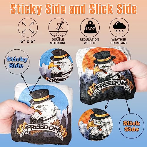 EunHo Cornhole Bags Regulation Dual Sided Set of 8, Non-Dusty Cornhole Bean Bags Slick & Sticky Side Bags with Carry Bag (Gentle/Eagle)… — view 2