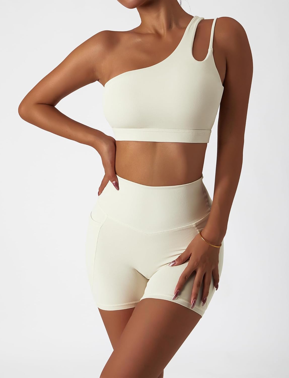 Women's One Shoulder Sports Bras Beauty Back Yoga Bras Medium Support Bandeau Crop Tops