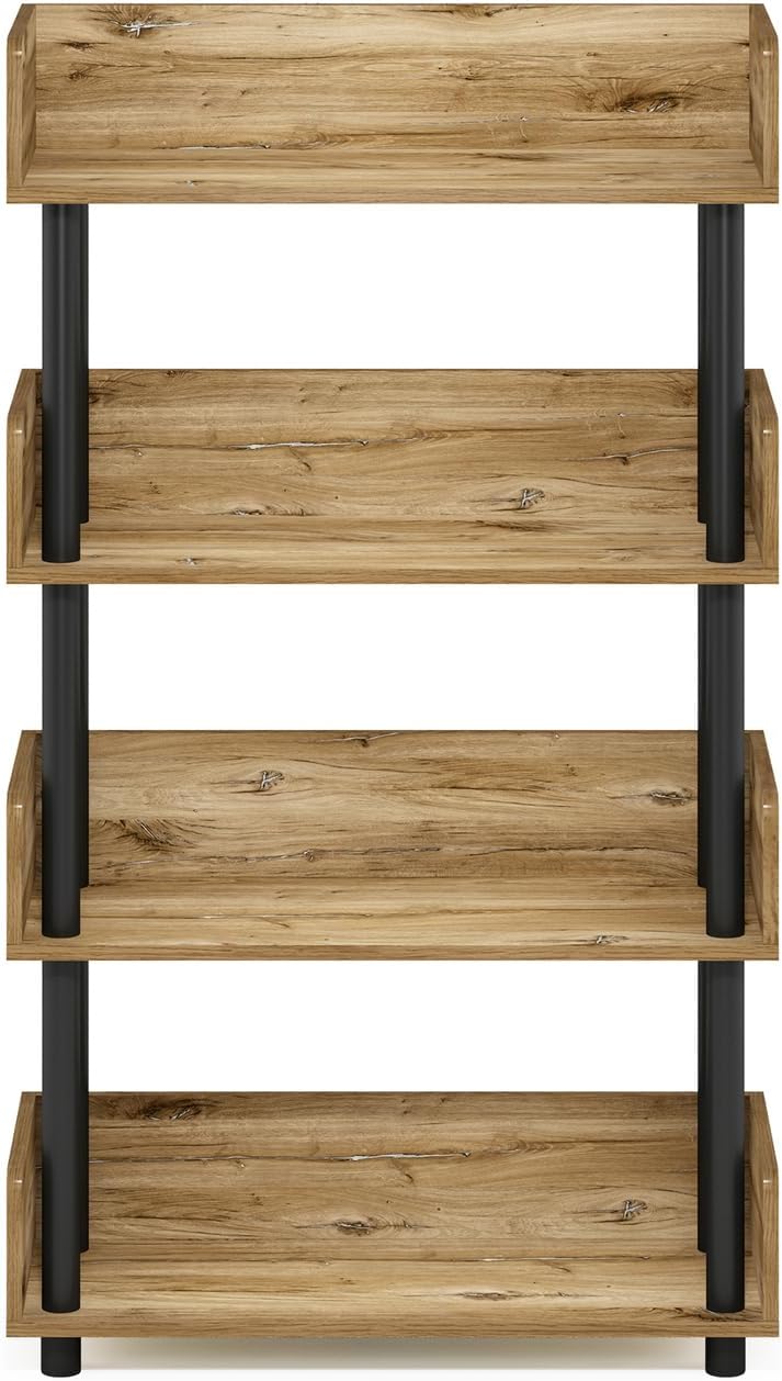 HomeStock French Fabulous 4-Tier Toolless Display Rack, Flagstaff Oak/Black