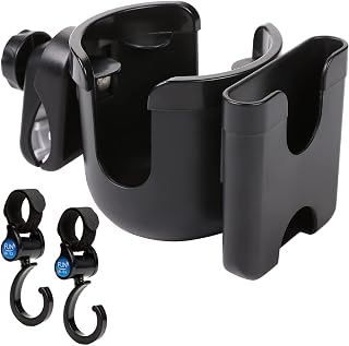 Stroller Cup Holder with Phone Holder, Bike Cup Holder,Complimentary 2 Stroller Hooks,Cup Phone Holder for Stroller, Bike, Wheelchair, Walker, Scooter, Black