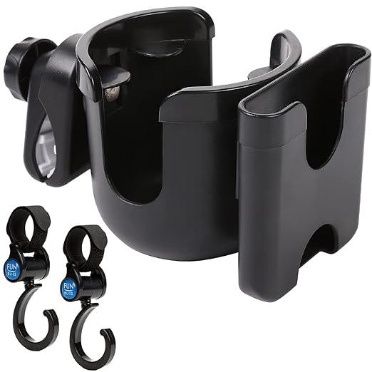 Stroller Cup Holder with Phone Holder, Bike Cup Holder,Complimentary 2 Stroller Hooks,Cup Phone Holder for Stroller, Bike, Wheelchair, Walker, Scooter, Black