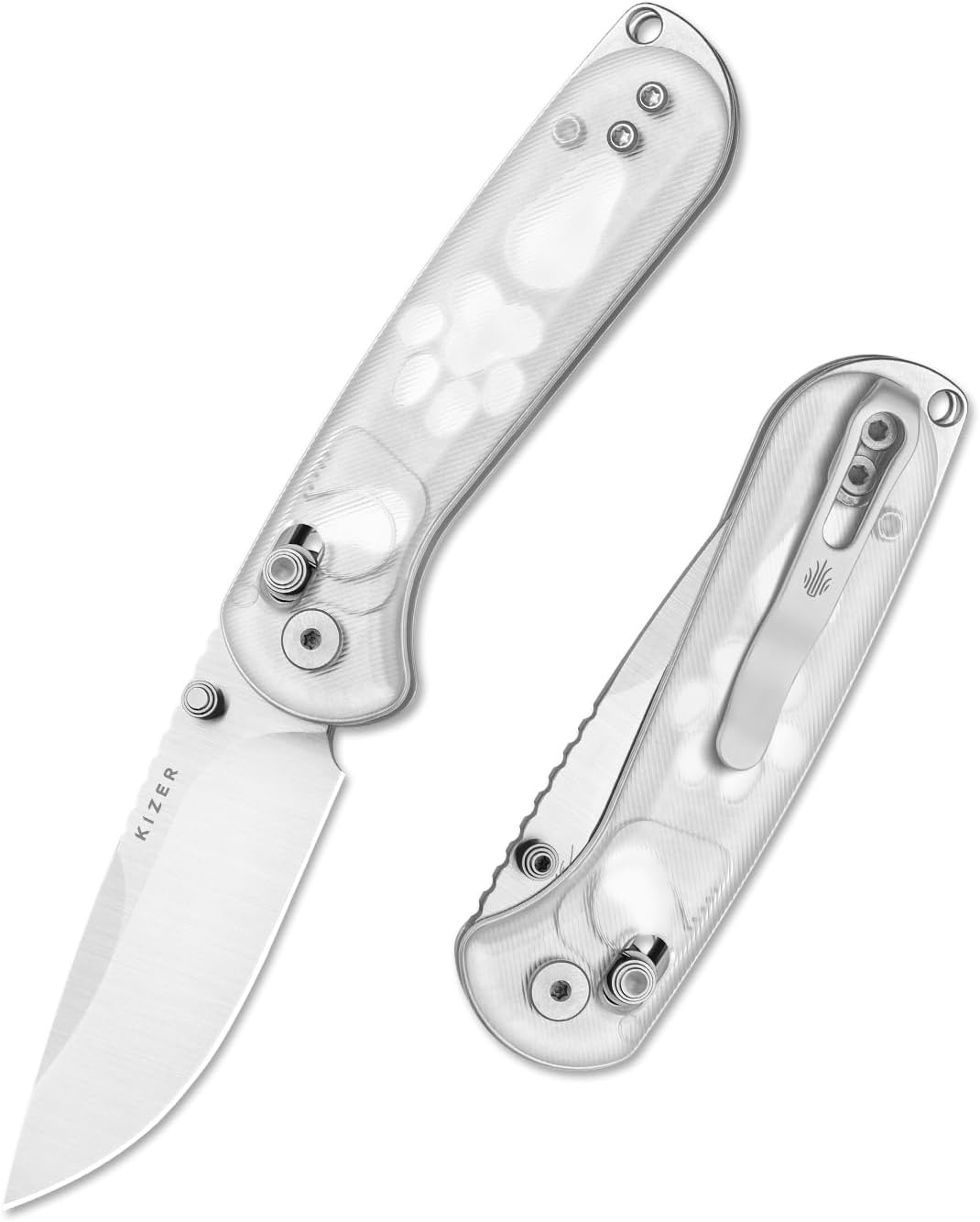 Kizer Buddy II Pocket Knife,2.95" Drop Point AEB-L Blade EDC Knife with White Acrylic Handle, Thumb Stud Folding Knives for Camping Hunting V3790A2
