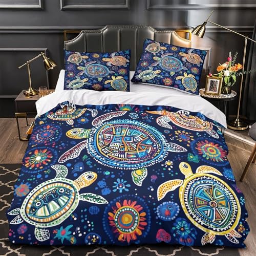 Housse de couette tortue 3D avec fermeture éclair cachée et taies d'oreiller