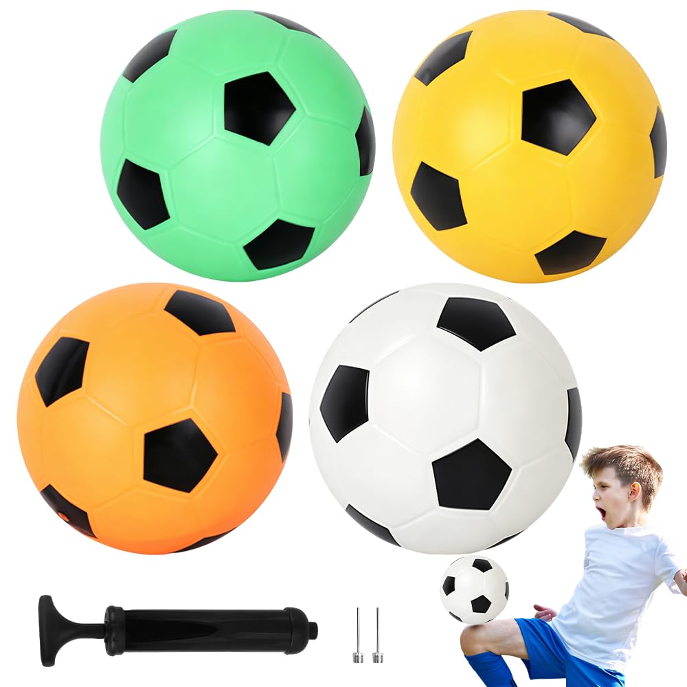 HIULLEN 4 Pcs Inflatable Football, Mini Soccer Ball, 15cm Inflatable Soccer Ball, PVC Plastic Football with Air Pump for Sport Gifts for Indoor Outdoor Pool Beach Playground