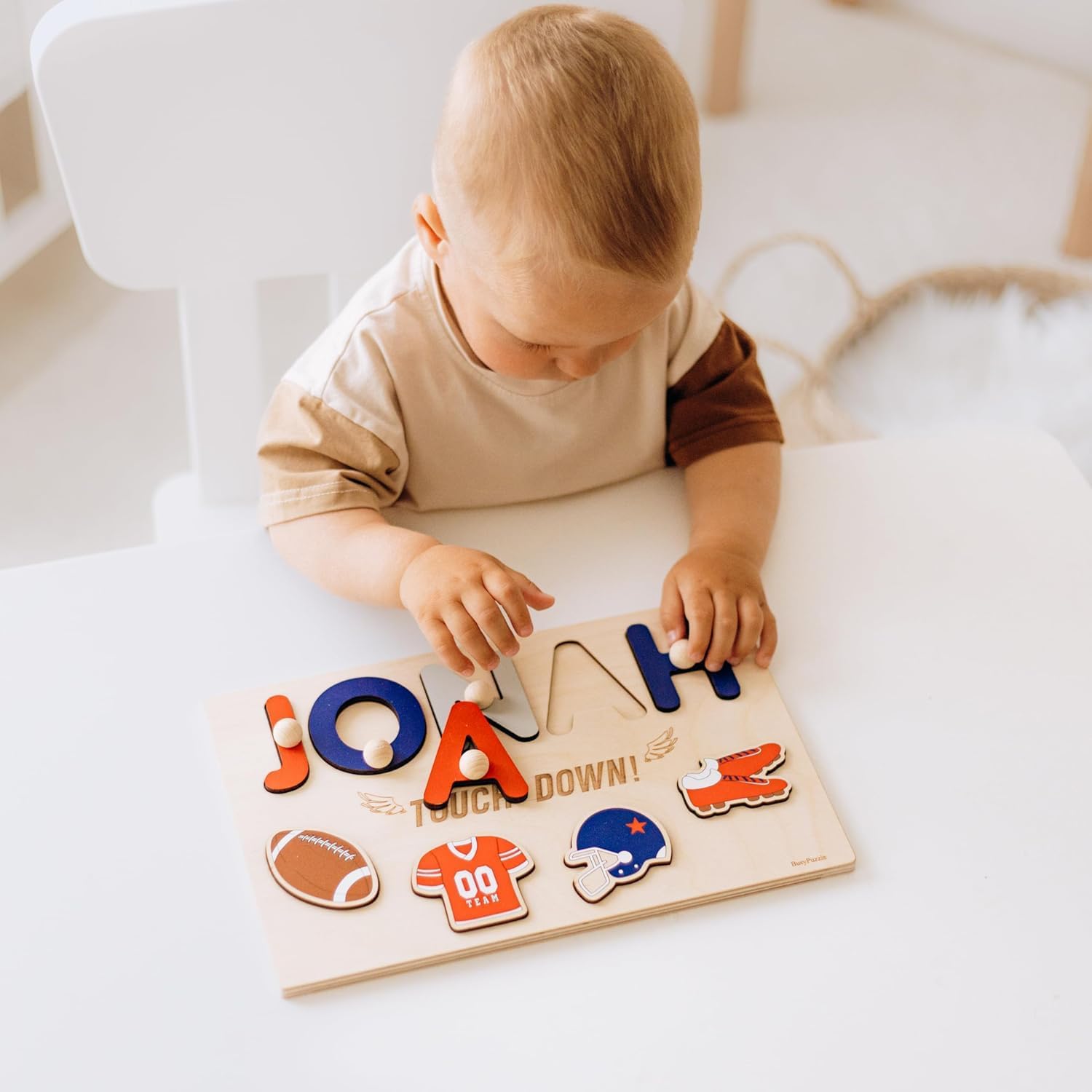 Personalized Name Puzzle with Sport for Toddlers 1-3 | 5 Themes | Loved by Parents | Handmade Wooden Montessori Toy | Made to Order | Perfect Personalized 1st Birthday Gift | Basketball Theme
