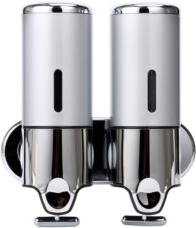 2X500ML Wall Mounted Bathroom Shower Soap Dispenser Shampoo Bottles Silver