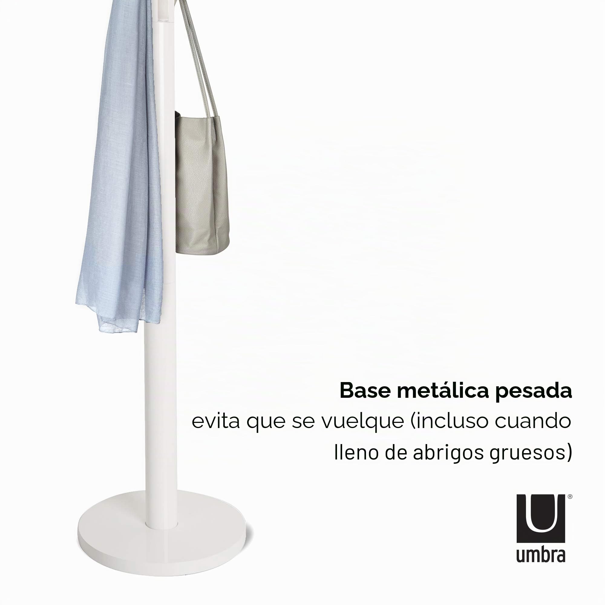 Umbra Flapper Perchero con 9 ganchos abatibles, Madera de caucho, Blanco