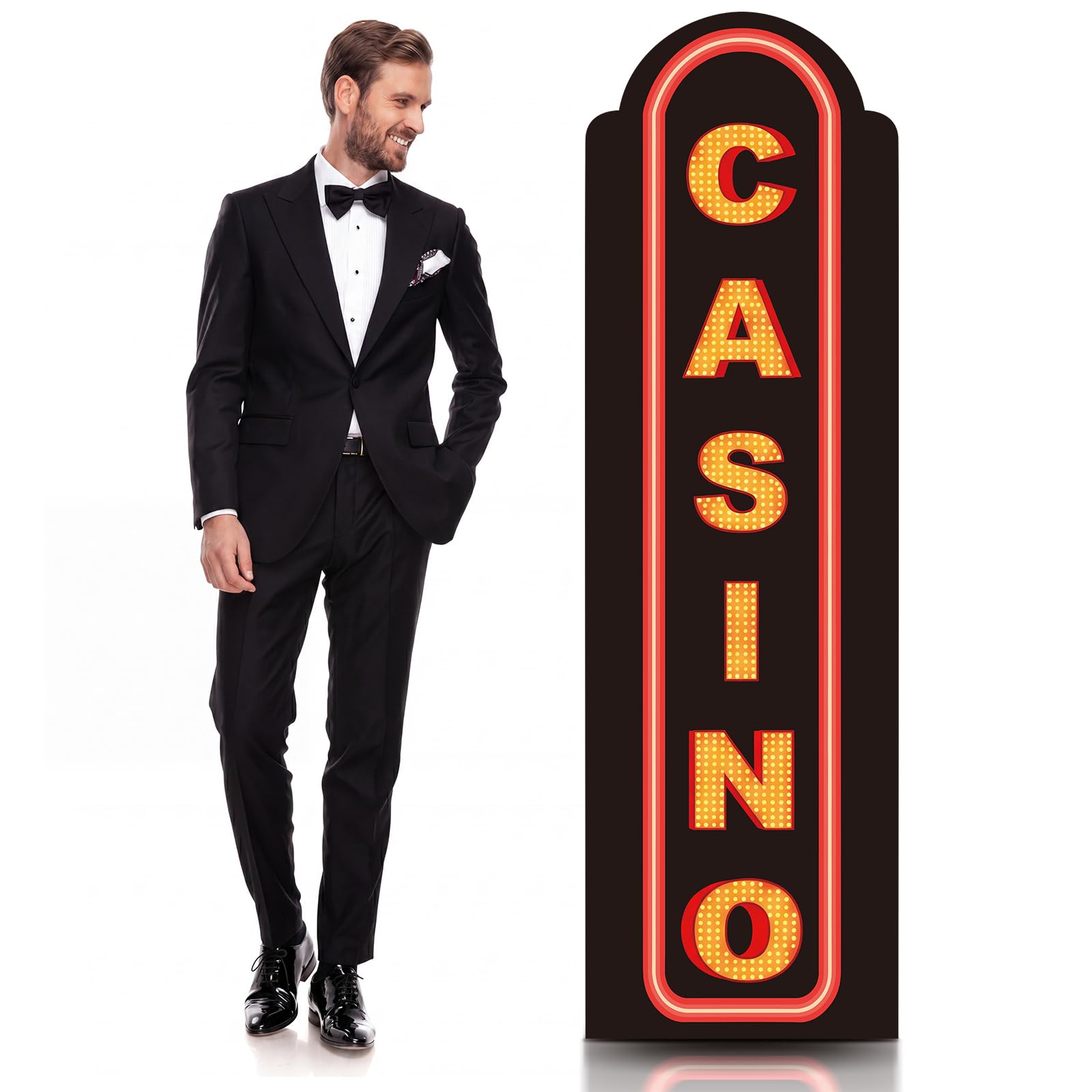 Geelin 6ft Casino Night Vegas Party Decoration Casino Cardboard Cutout Stand-up Life Size Large Column Freestanding Photo Prop Sign for Poker Night Game Parties Decoration