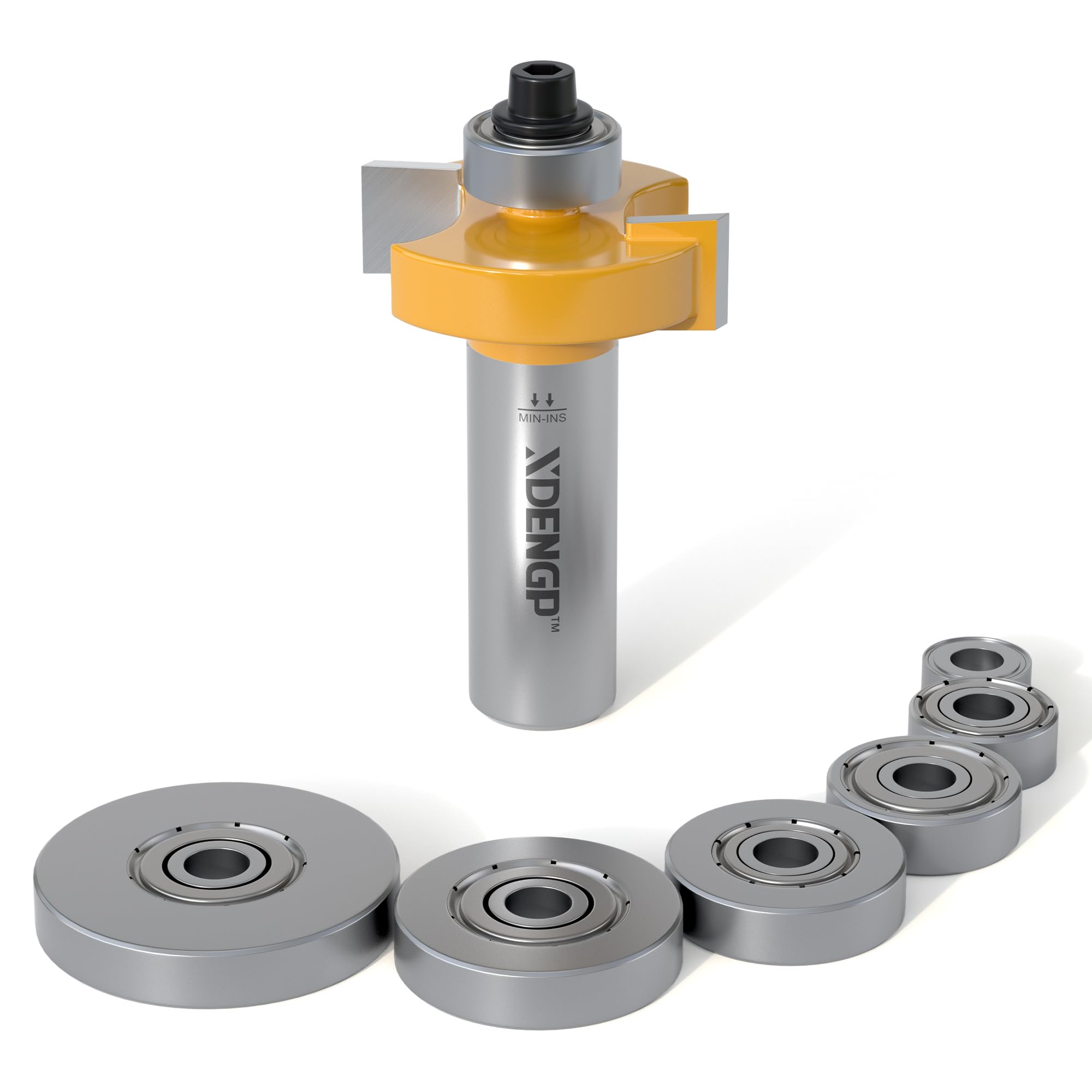 XDENGP Rabbet Router Bit Set 1/2 Shank, Rabbeting Router Bits 1pcs with 6 Bearings for Interchangeable and Adjustable Multi Depths Cutter 1/8", 1/4",