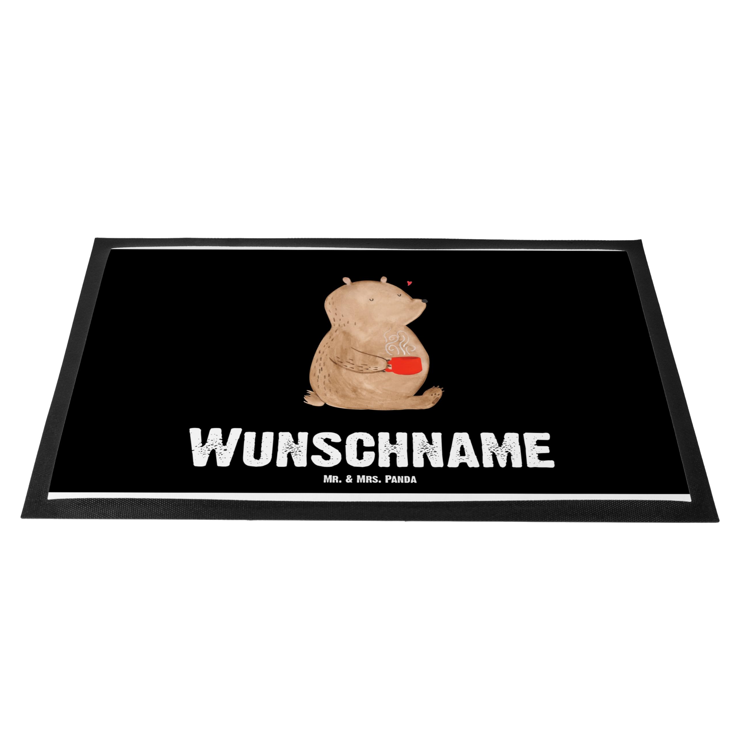 Mr. & Mrs. Panda Fussmatte personalisiert Bär Kaffee 40 x 60 cm - Personalisierte Geschenke, Fußmatte mit Name, Guten Morgen, personalisierbar, Teddy, Namen, Bären, Coffee, Motivation
