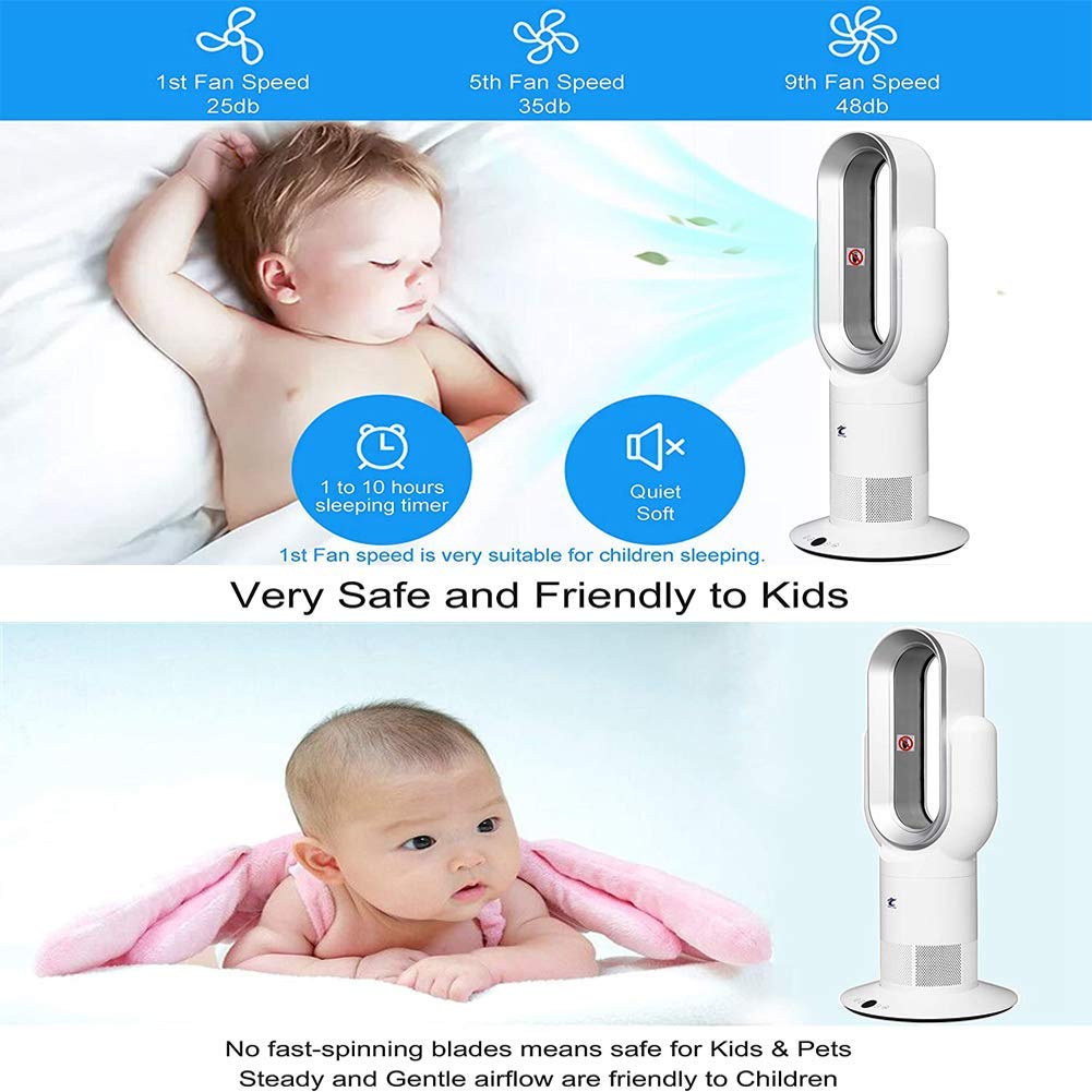 Ventilador de calefacción portátil sin aspas, ventilador de torre de 10 velocidades con control remoto, calentador de espacio y ventilador de circulación de aire para sala de estar / oficina / dormit