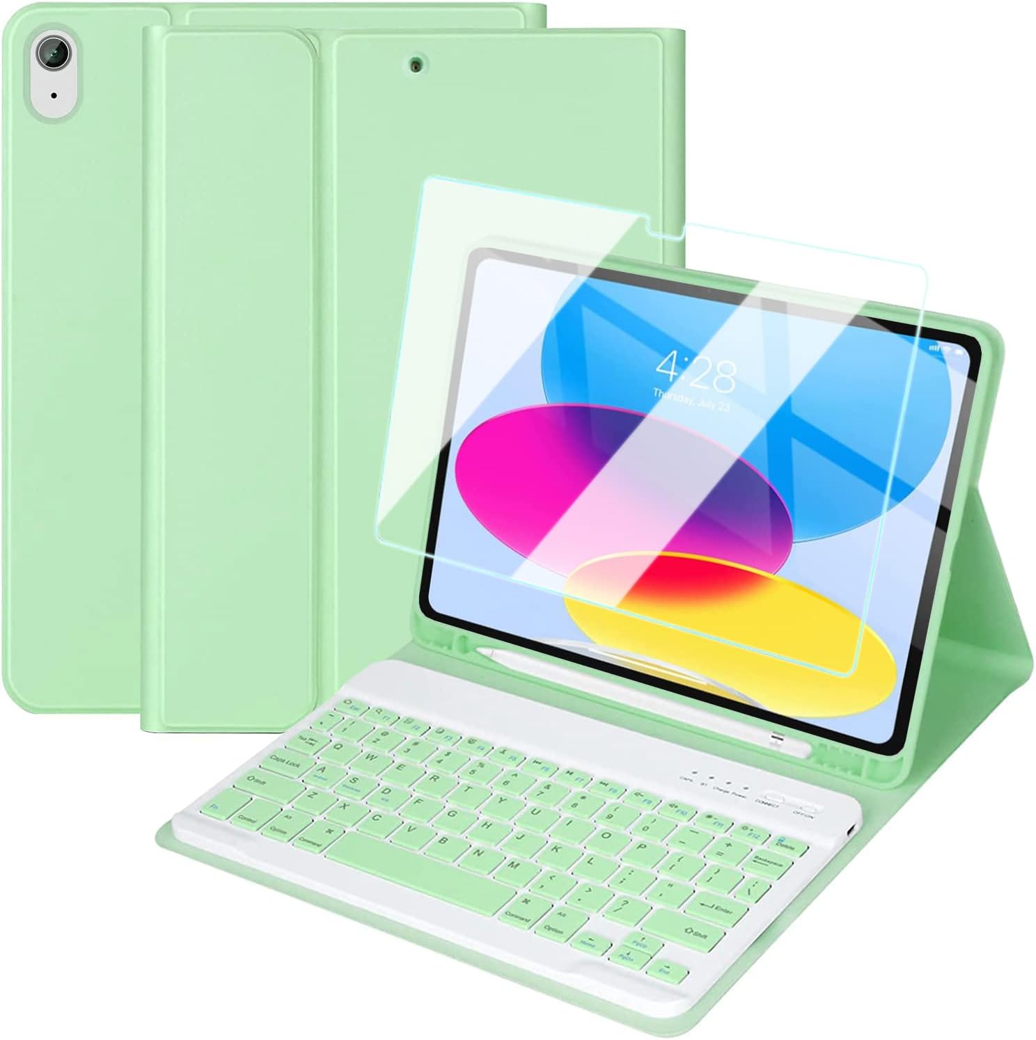 Keyboard Case for iPad 10th Generation (10.9-inch 2022), Magnetically Detachable Wireless Keyboard, Premium Protective Cover with Pencil Holder & Tempered Glass Screen Protector (Green)