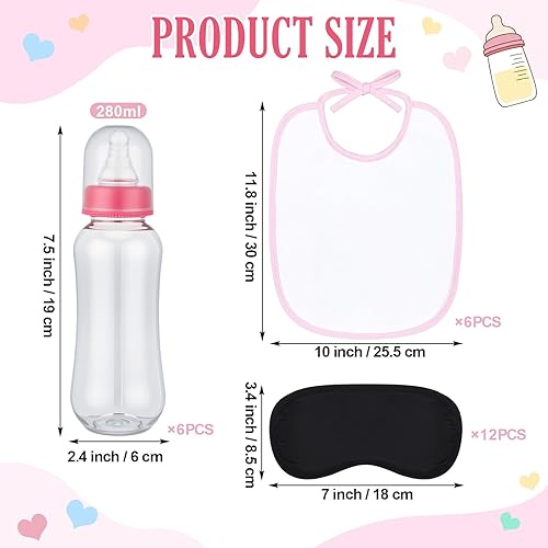 Miniatura 2 de Leinuosen Juego de 24 piezas de alimentación con los ojos vendados para baby shower, incluye 6 botellas de plástico para beber, 6 baberos y 12