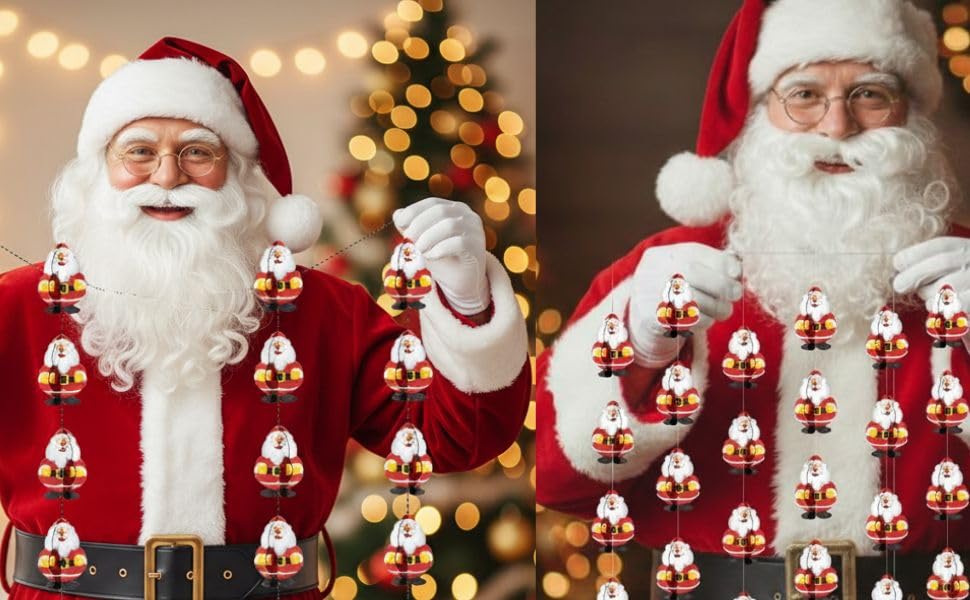 Image of Santa Claus 3D Paper Frills for Merry Christmas Decoration Pack of 4 Pcs | Premium Hanging Garland for Xmas Party | Festive Paper Decoration for Home Office Shop Decor Items
