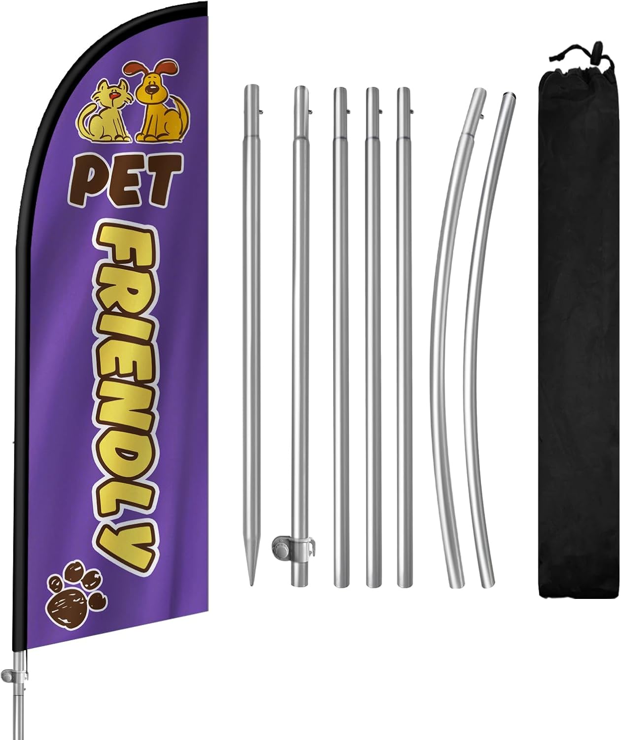 Pet Friendly Flag for Business, Pet Friendly Signs, 8FT Polyester Advertising Swooper Flag with Aluminium Alloy Flag Pole Kit, Stainless Steel, Ground Spike, Portable Bag