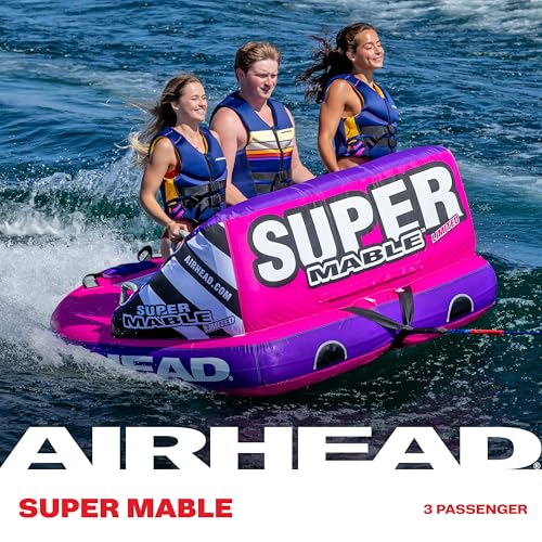 Image of Airhead Mable Towable Tube for Boating, 1-4 Rider Inflatable Boat Tube for Water Tubing, Heavy Duty Full Nylon Cover, EVA Foam Pads, Dual Tow Point, Patented Speed Safety Valve