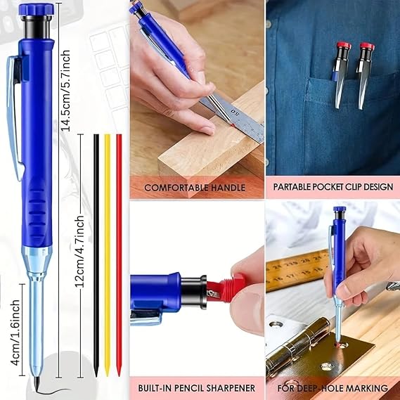 MROOFUL 2.8mm Colored Replaceable Refill Rods for Woodworking Pencil Deep Hole Leads Marking Tools Special Sharpener 12CM Length Core