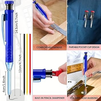 MROOFUL 2.8mm Colored Replaceable Refill Rods for Woodworking Pencil Deep Hole Leads Marking Tools Special Sharpener 12CM Length Core