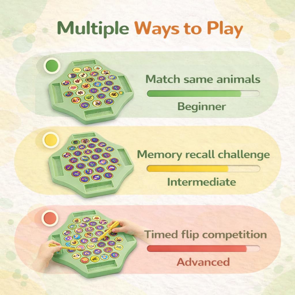 Animal Memory Flip Chess Game Montessori Matching Puzzle Board Game for Kids Educational Travel Toy for Toddlers, Preschoolers Learning Activities (Animle Stickers & 4 Stick) — Amazon image 8