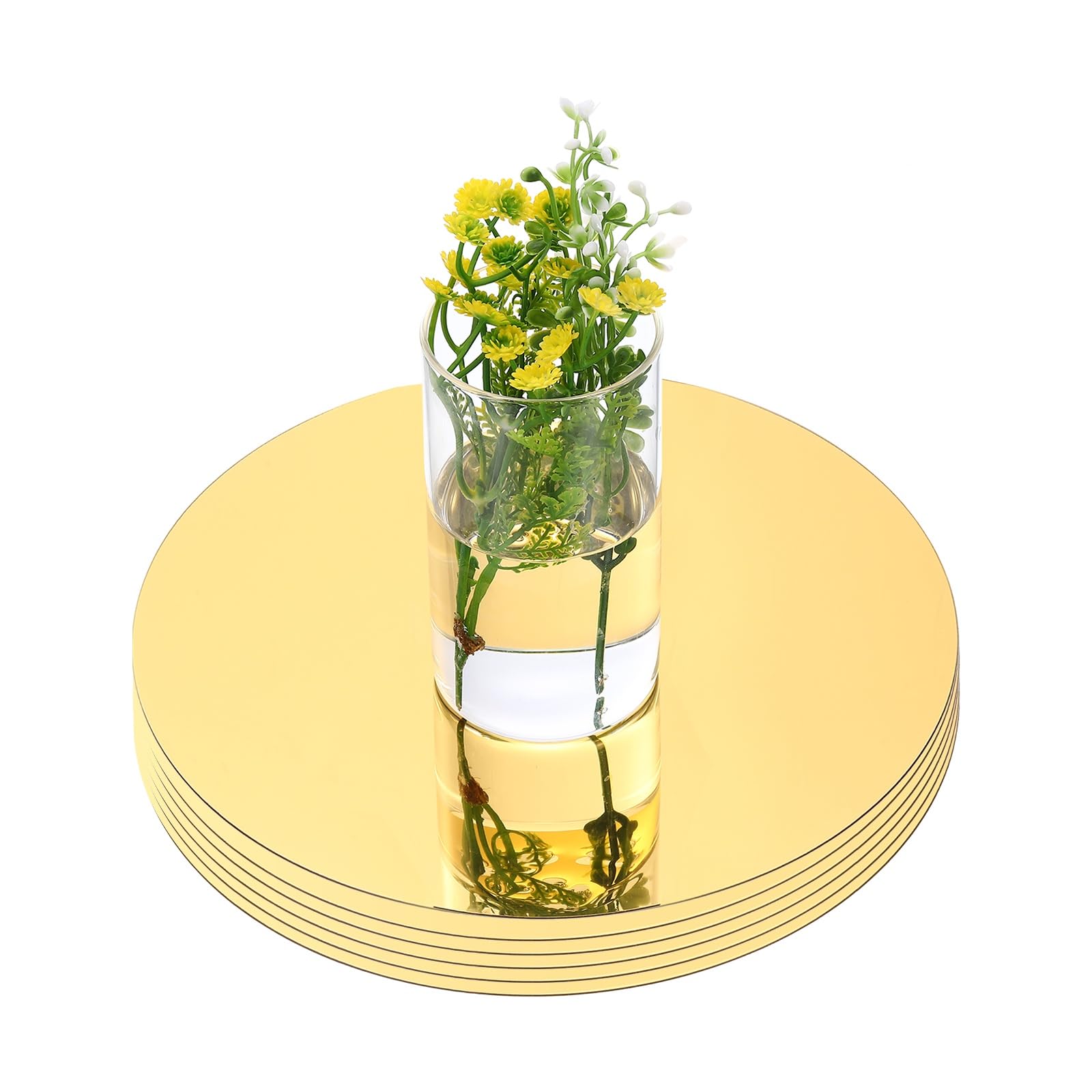 QUARKZMAN 6 Pezzi Specchi Rotondi Per Tavoli 12 Pollici Centrotavola Tondi Vassoio Autoadesivo In Acrilico Per Matrimoni Feste Artigianato Decorazioni Pareti Casa Colore Oro