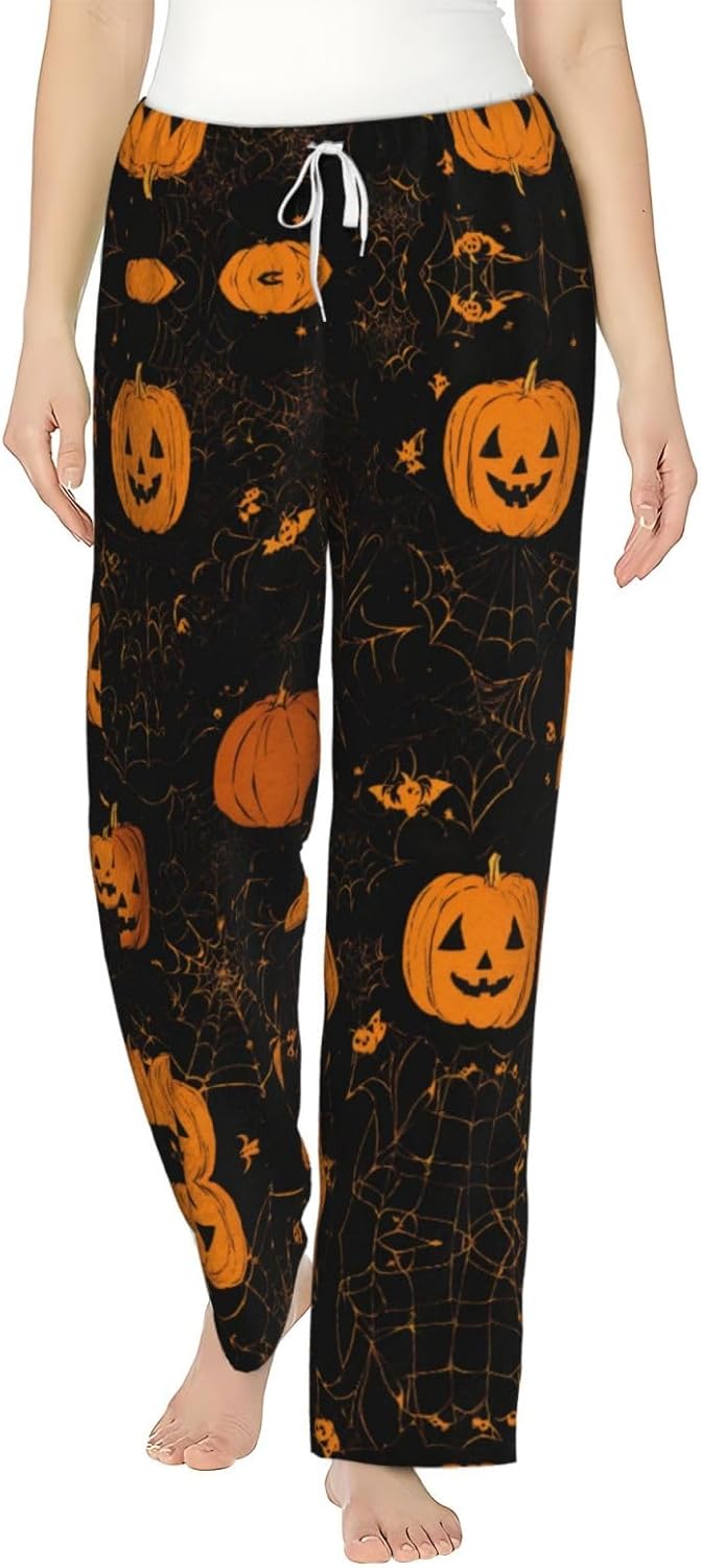 Halloween Pumpkin Print Cozy Christmas Pajama Pants,Flannel Pajama Bottoms,Cater To Various Body Types