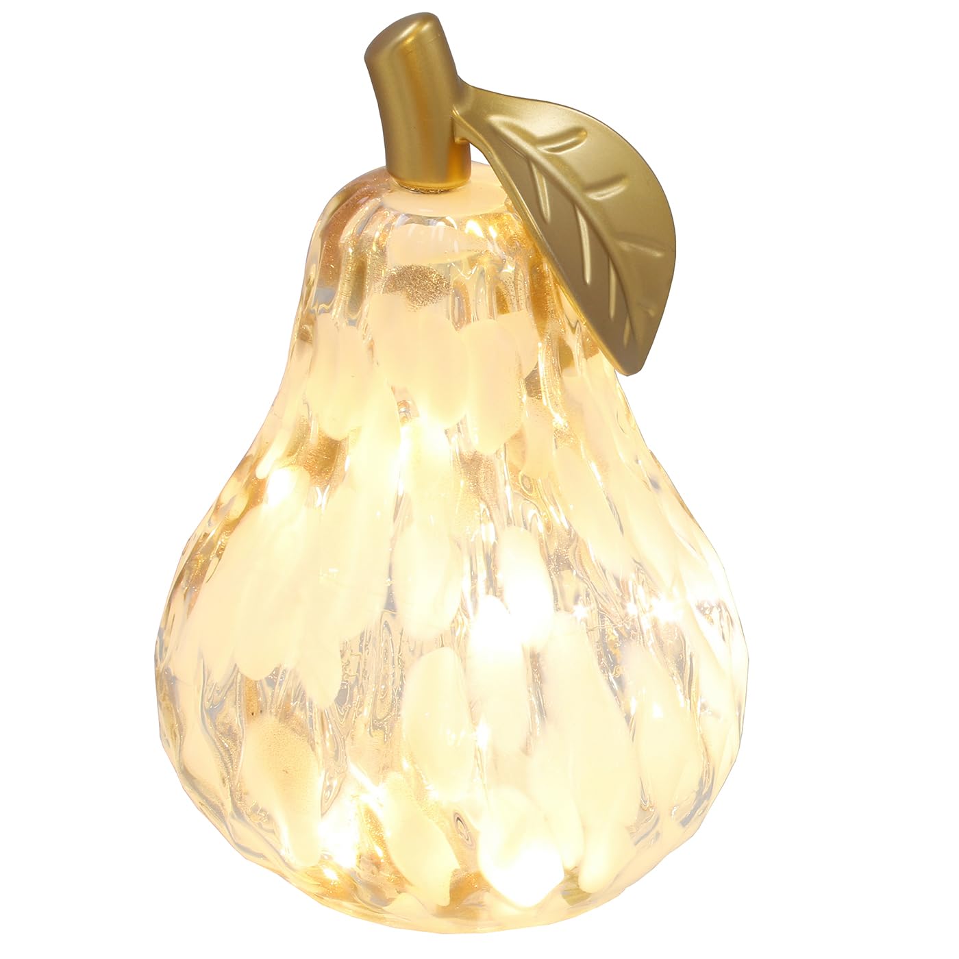 Shudehill Giftware Diamond Cut LED Glass Fruit Light Decorative Lamp Battery Operated Home Décor Pear Mottle Amber Glass H: 18 W:12 D:12 cm