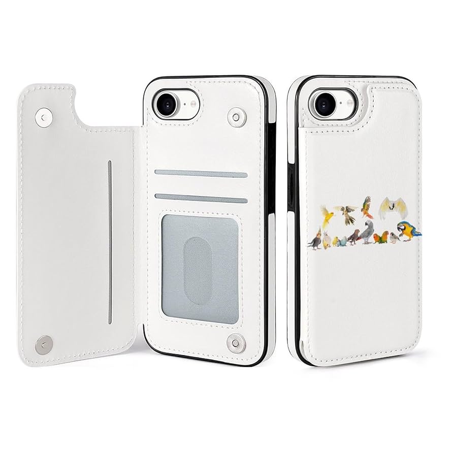 ♢iPhone12mini ケース 手帳型 ホワイト セキセイインコ 花柄 ♢iPhone12mini ケース 手帳型 ホワイト セキセイインコ 花柄