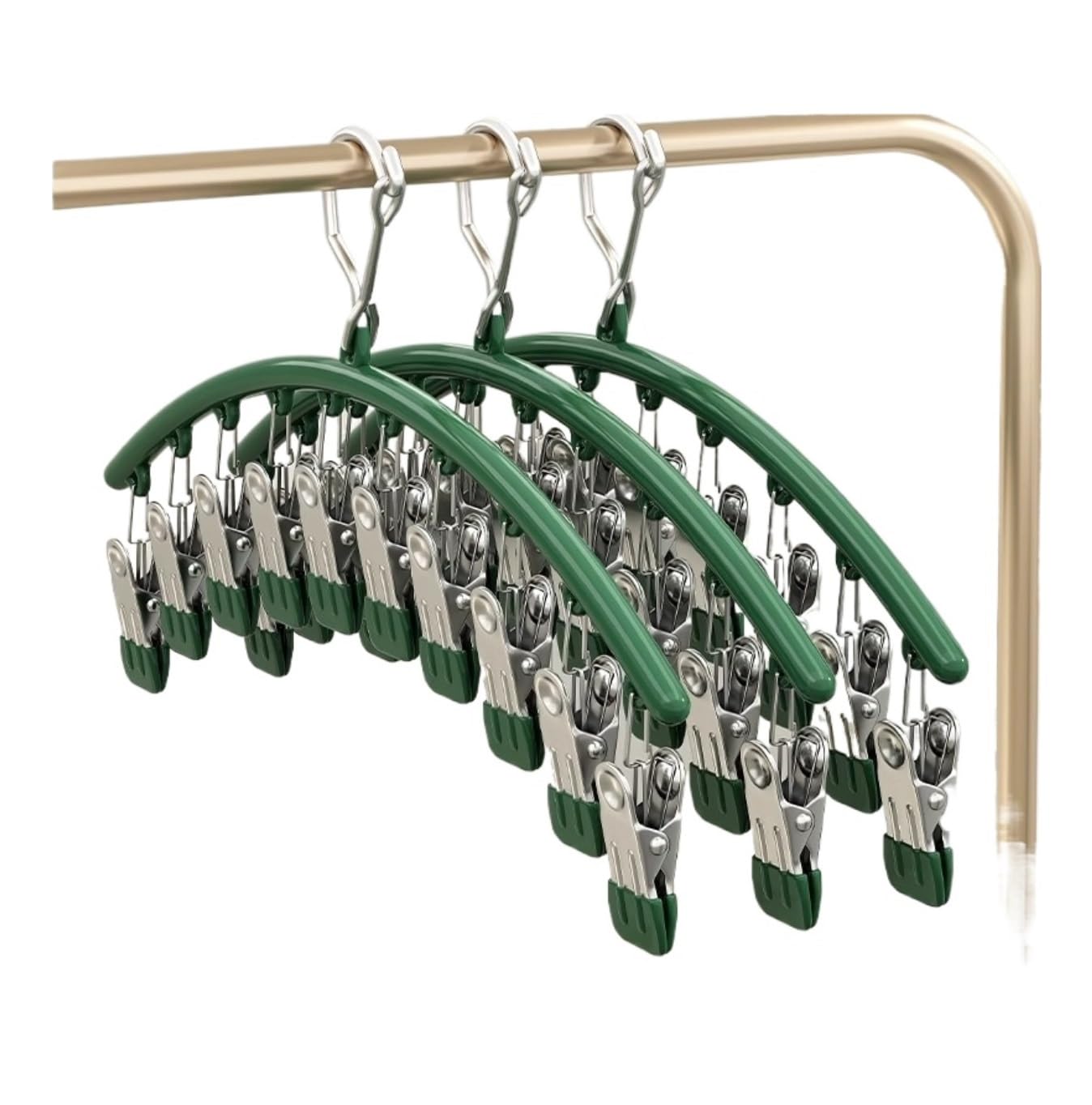 Perchas Ropa Tendedero Colgante De Acero Inoxidable con Pinzas Metálicas For Calcetines Percha Antideslizantes(Grün)
