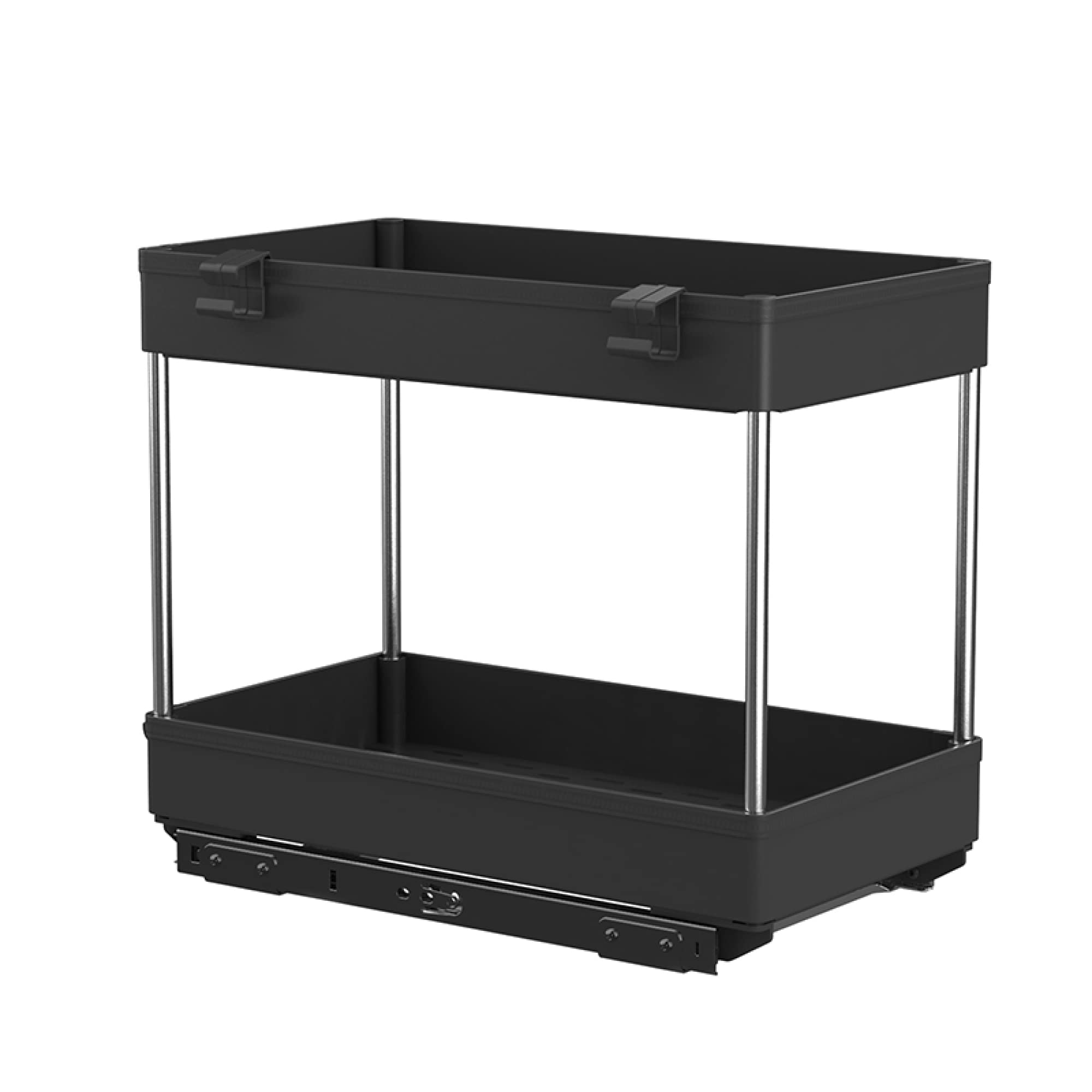 Rangement sous évier noir pour organiser les cosmétiques et produits de cuisine