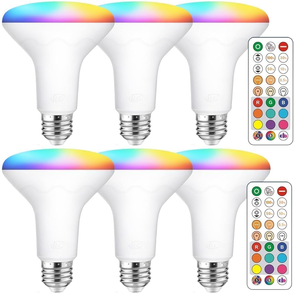 ILC BR30 LED Flood Light Bulbs, Color Changing Light Bulbs, 5 Color Temperature Tunable Indoor, with Remote Control (6 Pack)
