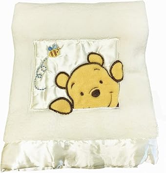 Danica Soft Coral Fleece Baby Blanket, Cute Animal Pattern, 40" X 30" Cozy, Comfortable & Warm Ivory Winnie Bear