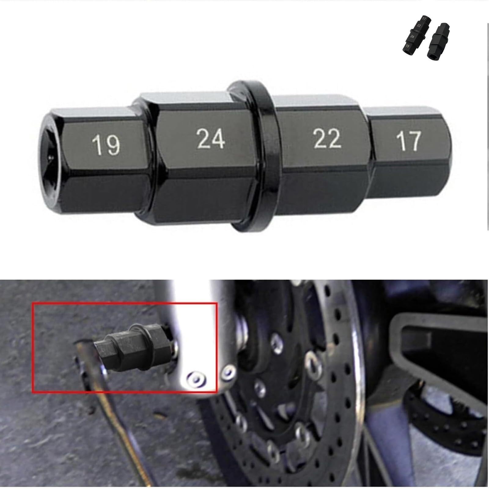 Herramienta de Eje Hexagonal para Moto, Juego 4-en-1 Llave Allen 17-24mm para Extracción Rueda - Compacto & Duradero