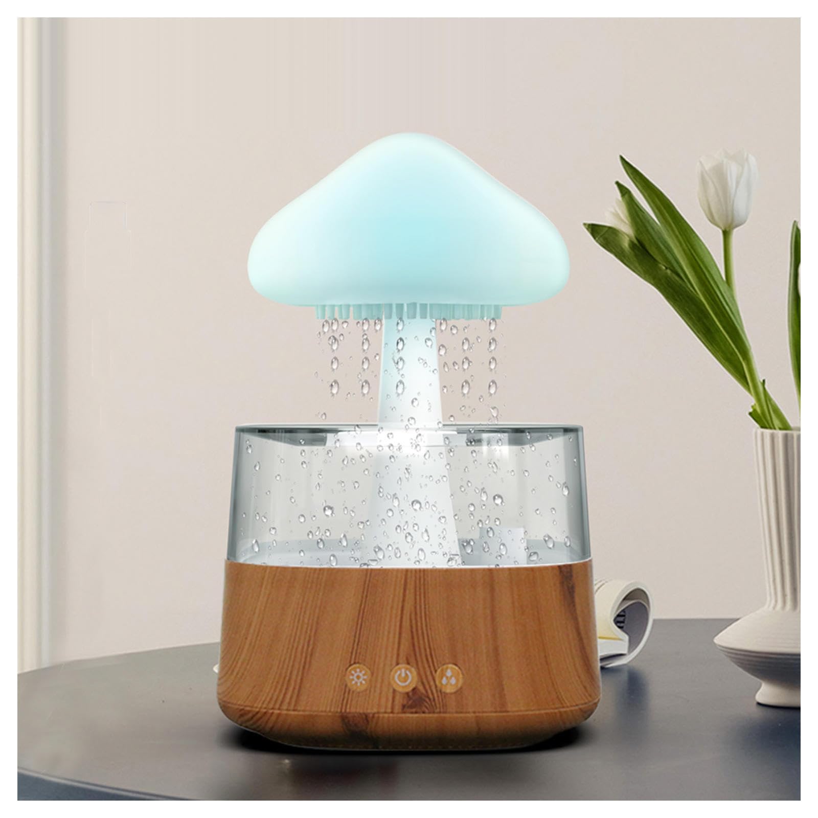 Amazon | 雨音加湿器, 小型 夜の光 7色LEDライト るさ調整可 3