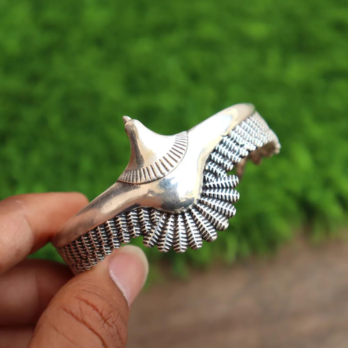 Eagle Bangle, Birds Feather Design Bangle, Unique Jewelry, Statement Bangle, Cuff Bangle, Birthday Gift, Solid 925 Sterling Silver Field Bangle